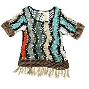 Sioni Studio Small / Medium Crocheted‎ Loose Sweater Colorful Cotton Blend